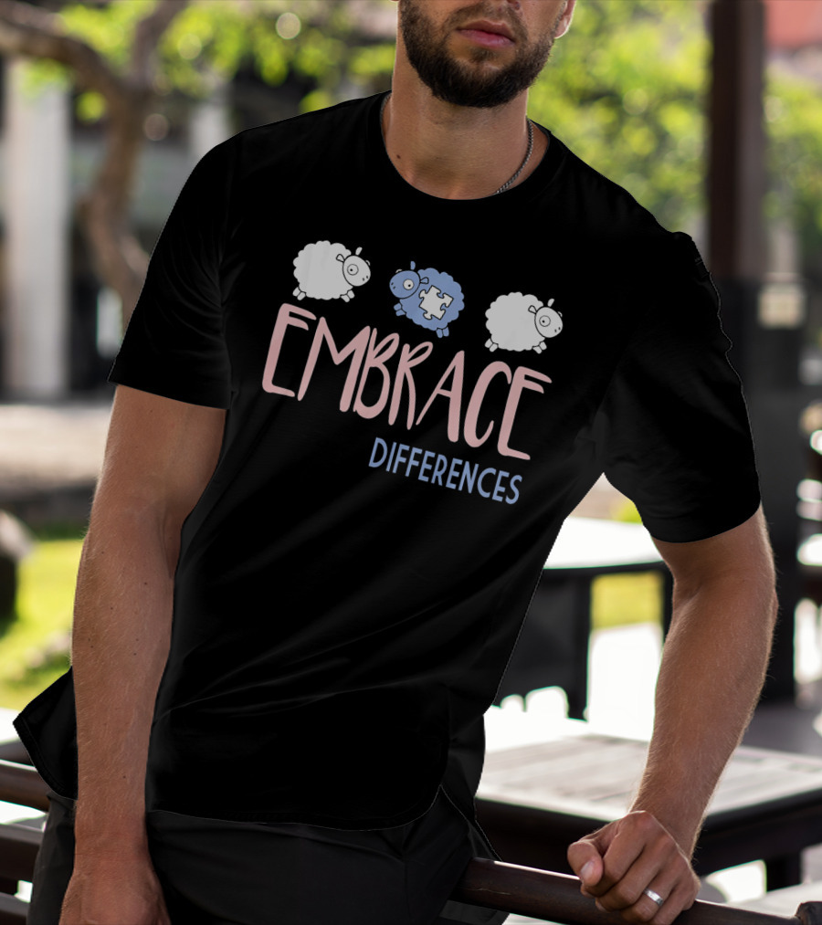 Embrace Differences Autism Awareness Sheep Puzzle Piece T-Shirt