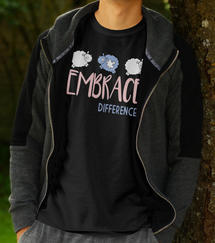 Embrace Differences Autism Awareness Sheep Puzzle Piece T-Shirt