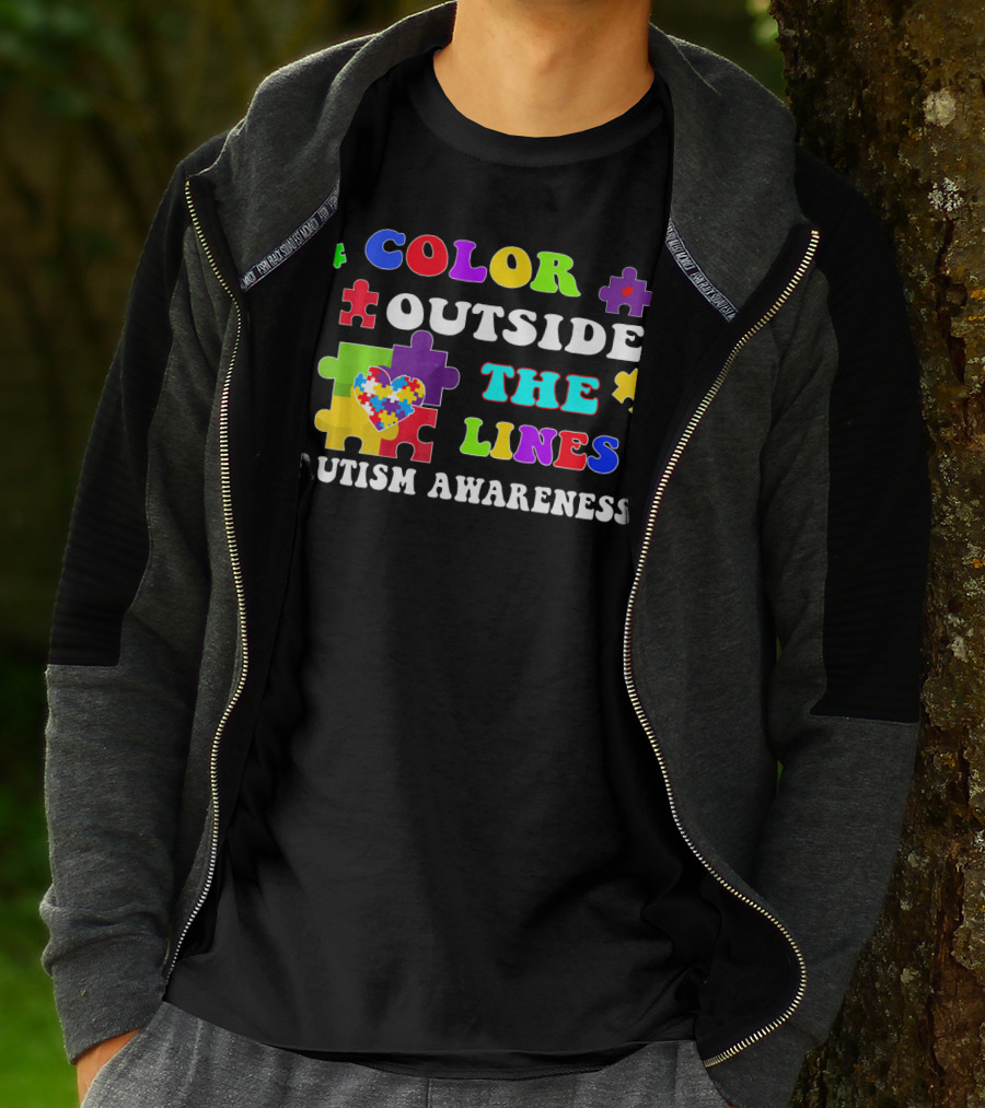 Color Outside The Lines Autism Awareness Puzzle Heart T-Shirt