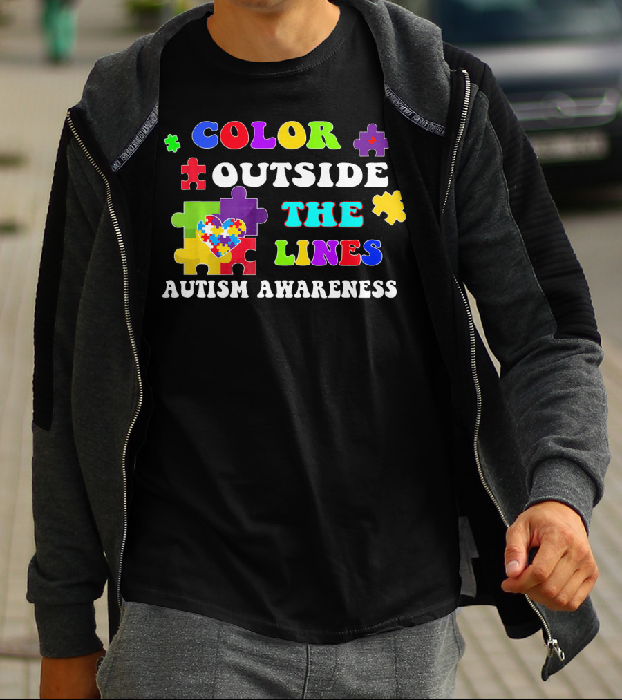 Color Outside The Lines Autism Awareness Puzzle Heart T-Shirt