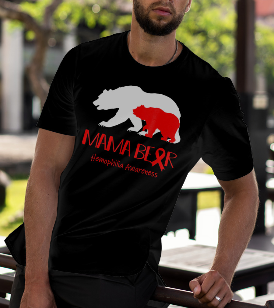 Mama Bear Hemophilia Awareness Red Ribbon Bears T-Shirt