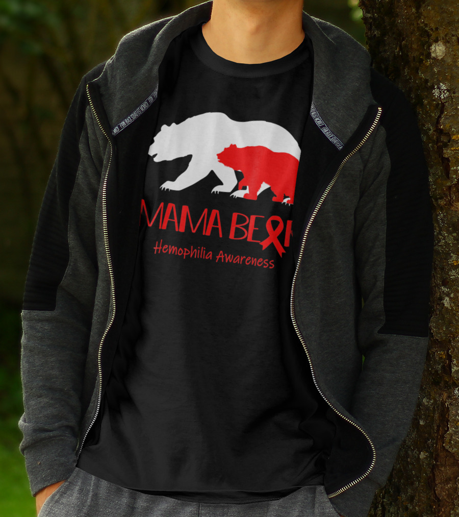 Mama Bear Hemophilia Awareness Red Ribbon Bears T-Shirt