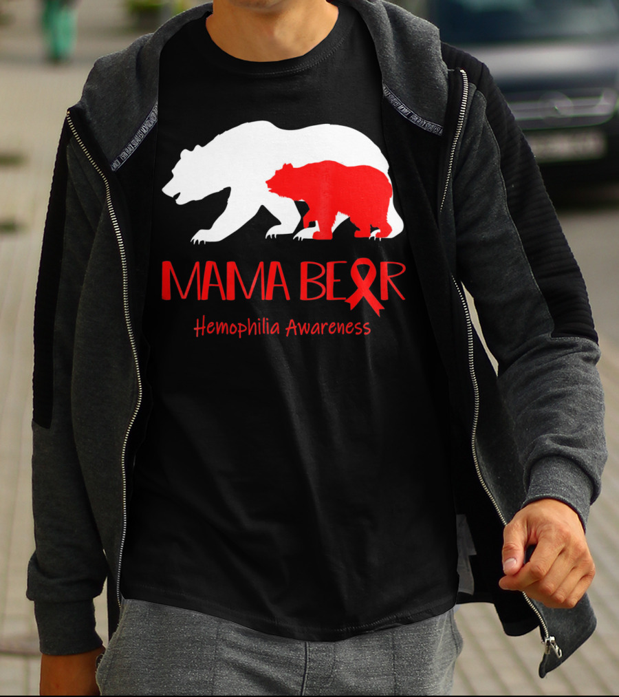 Mama Bear Hemophilia Awareness Red Ribbon Bears T-Shirt