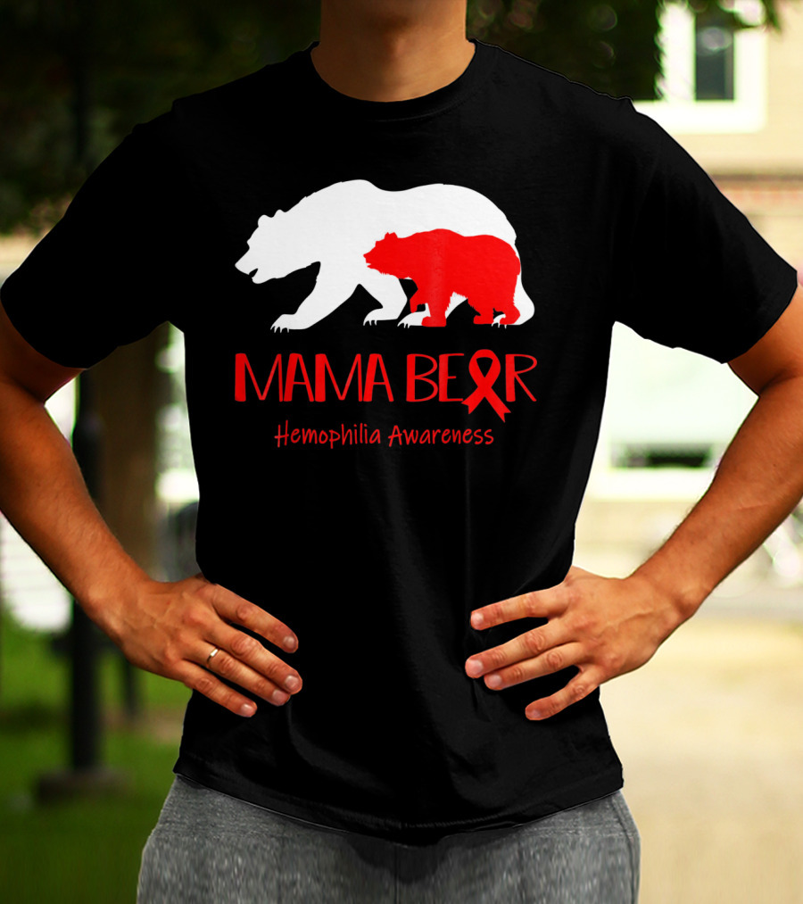 Mama Bear Hemophilia Awareness Red Ribbon Bears T-Shirt