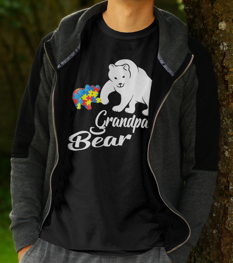 Grandpa Bear Autism Awareness Puzzle Bear T-Shirt
