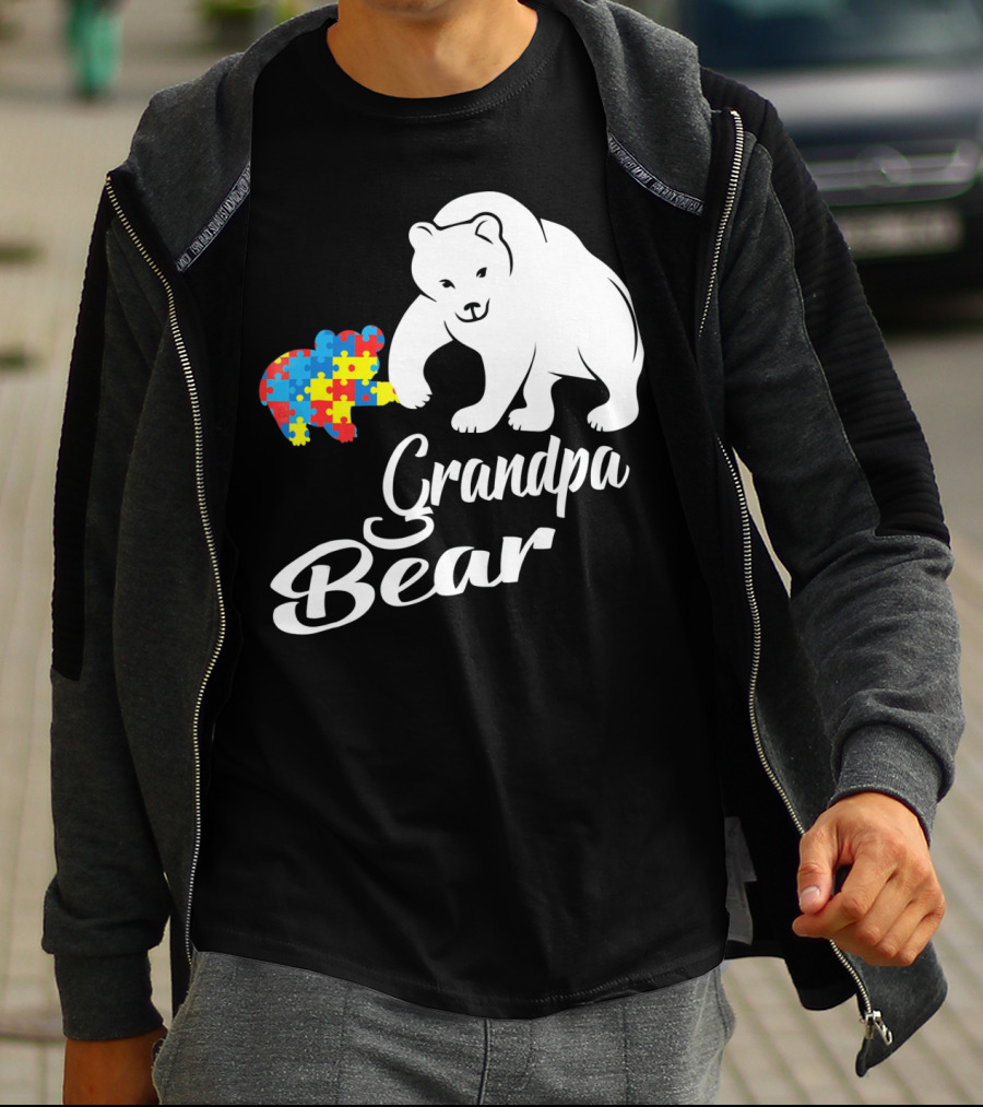 Grandpa Bear Autism Awareness Puzzle Bear T-Shirt