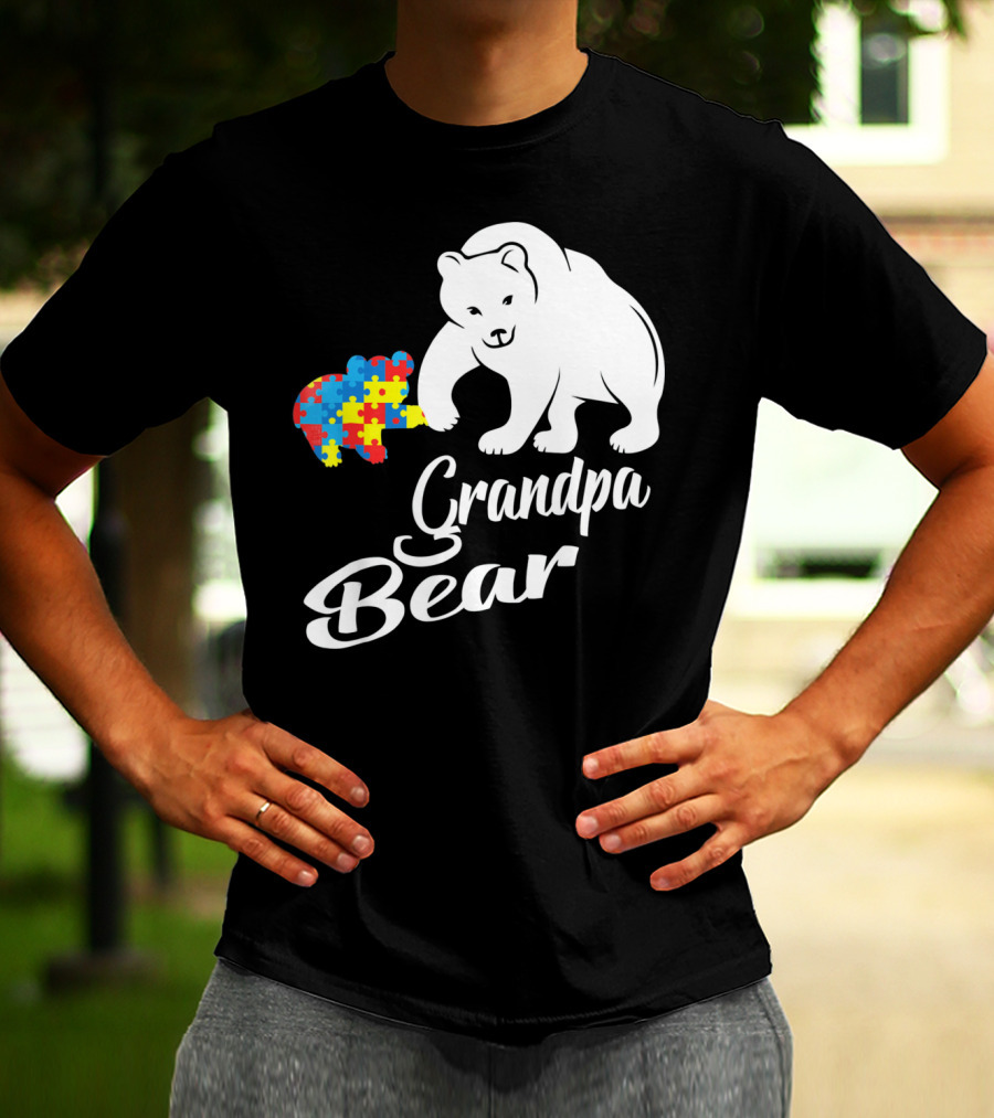 Grandpa Bear Autism Awareness Puzzle Bear T-Shirt