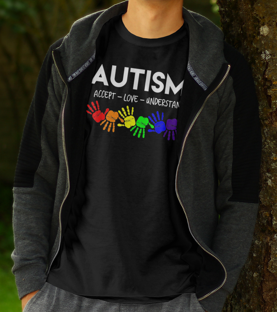 AUTISM Accept Love Understand Rainbow Handprints T-Shirt
