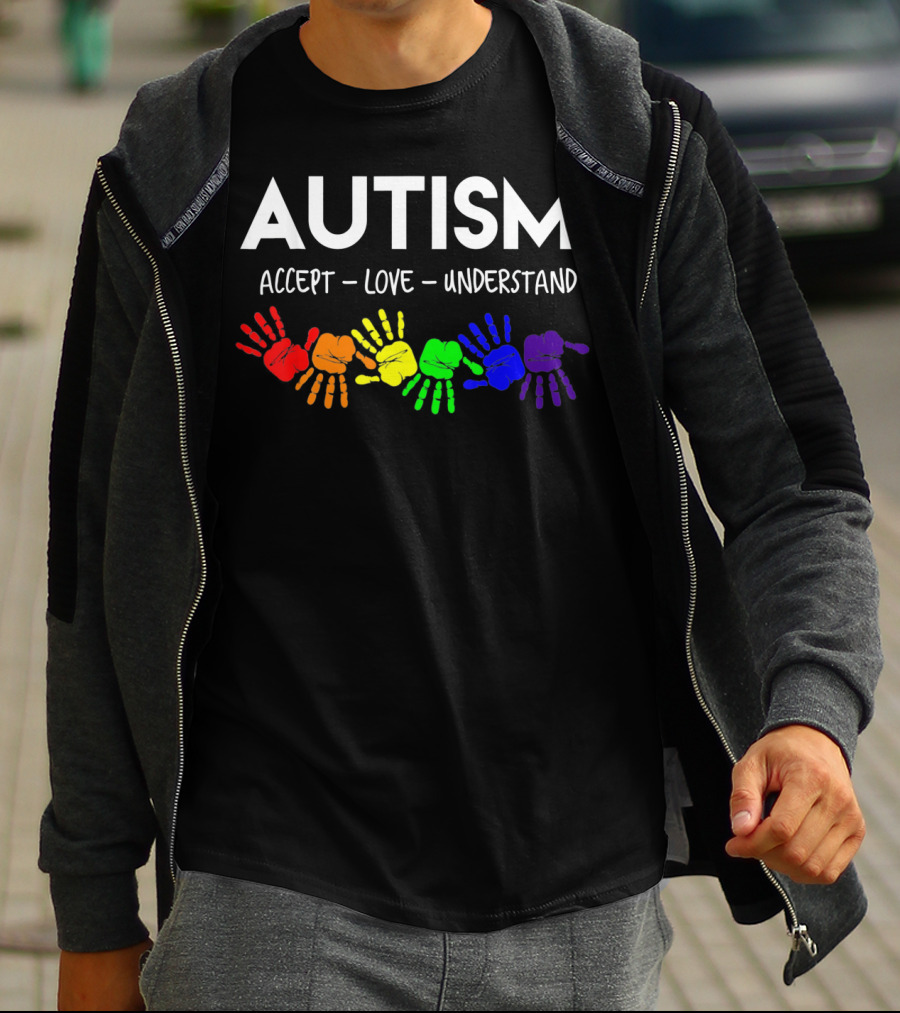 AUTISM Accept Love Understand Rainbow Handprints T-Shirt