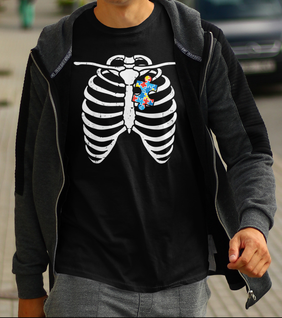 Autism Awareness Puzzle Piece Skeleton Ribcage X-Ray T-Shirt
