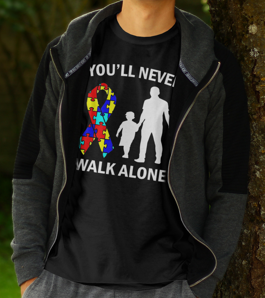 You'll Never Walk Alone Autism Dad And Son Puzzle T-Shirt