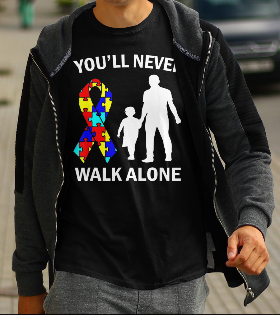 You'll Never Walk Alone Autism Dad And Son Puzzle T-Shirt