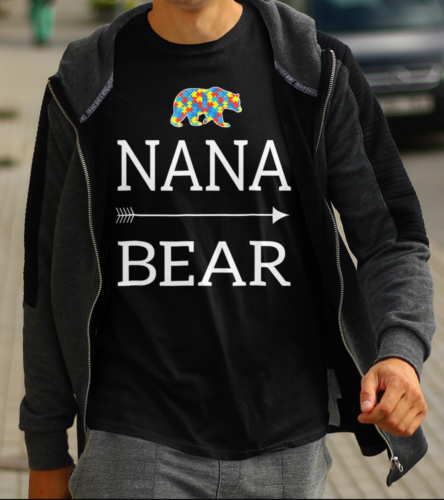 Nana Bear Autism Awareness Puzzle Bear Arrow T-Shirt
