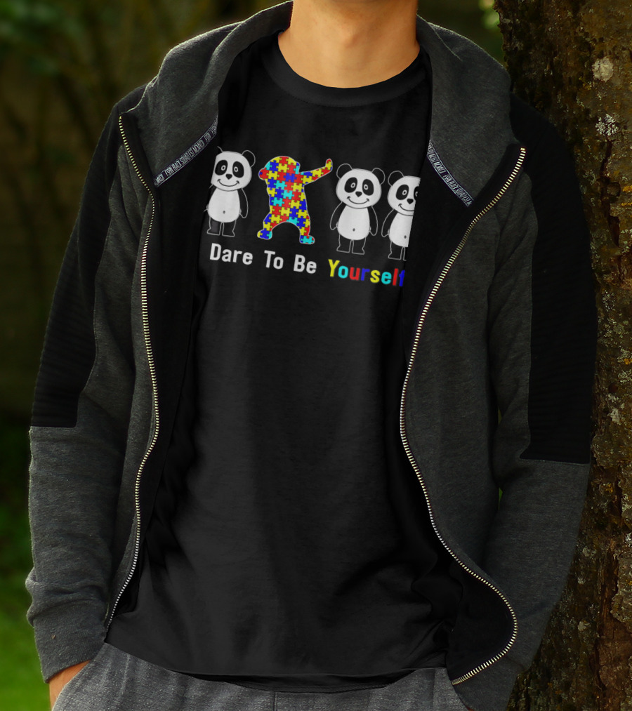Dare To Be Yourself Autism Awareness Panda Puzzle Dabbing T-Shirt
