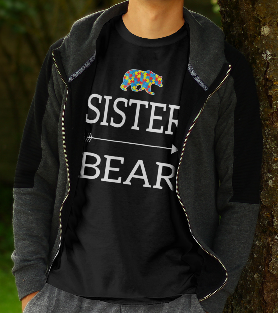 Sister Bear Autism Awareness Puzzle Bear Arrow T-Shirt