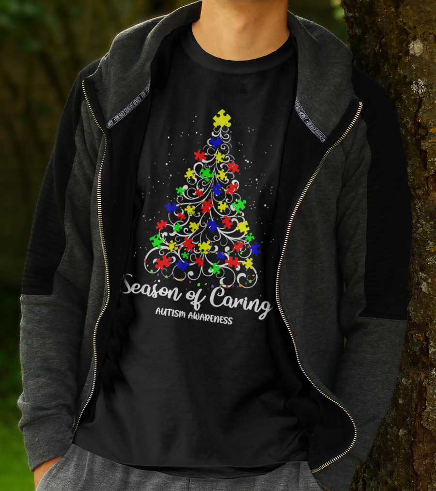 Season Of Caring Autism Awareness Puzzle Piece Christmas Tree T-Shirt