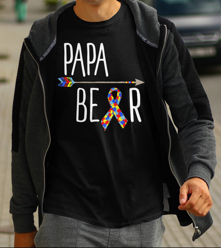 April Autism Awareness Papa Bear Puzzle Ribbon Arrow T-Shirt