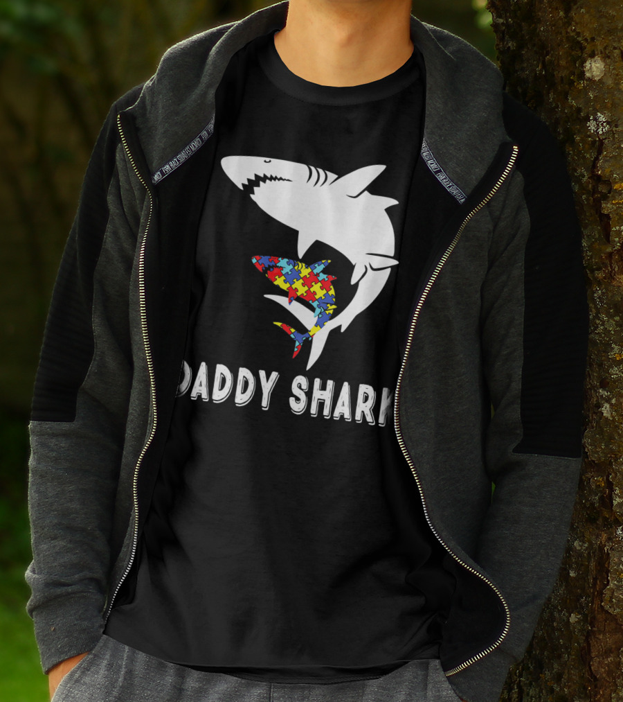 Daddy Shark Autism Awareness Puzzle Piece Sharks T-Shirt