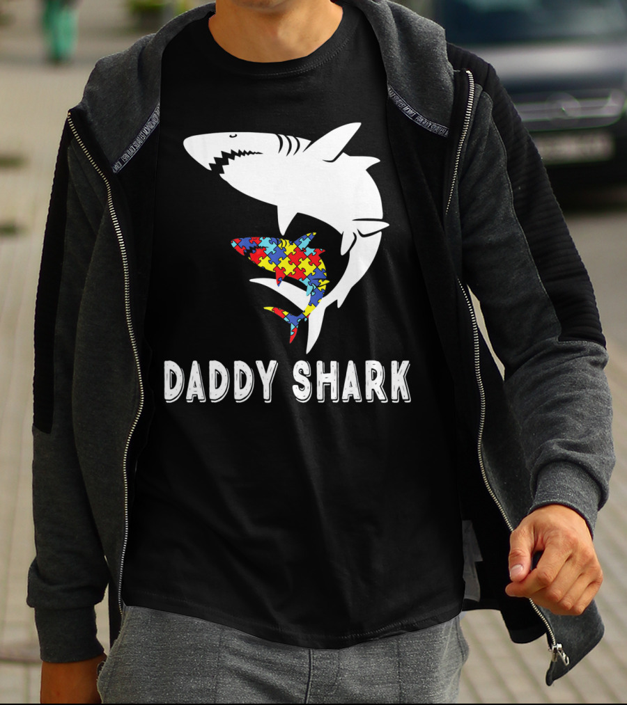 Daddy Shark Autism Awareness Puzzle Piece Sharks T-Shirt