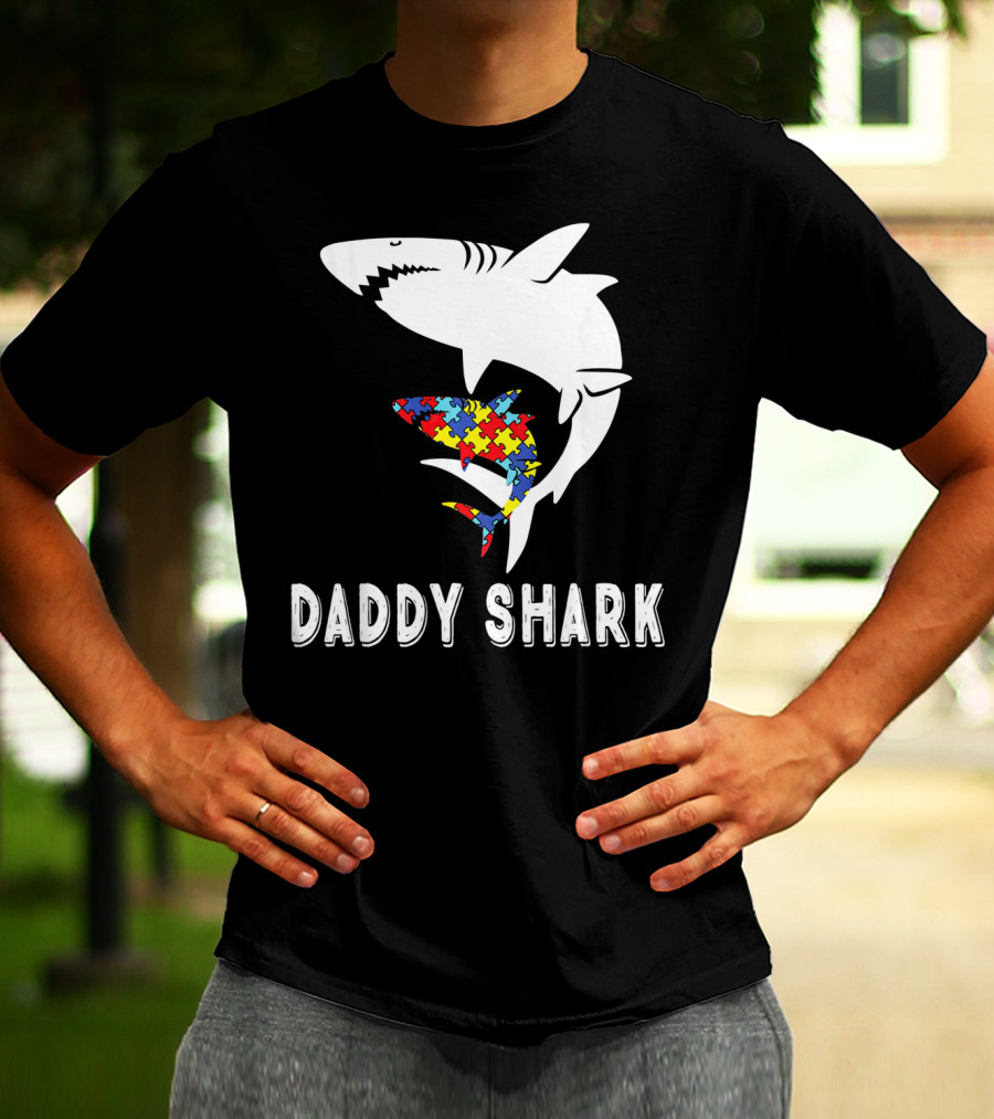 Daddy Shark Autism Awareness Puzzle Piece Sharks T-Shirt