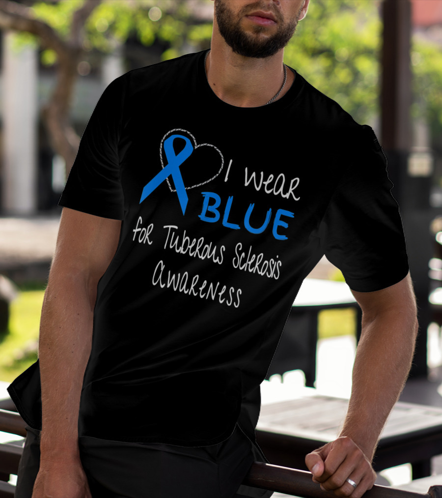 I Wear Blue For Tuberous Sclerosis Awareness With Heart Outline T-Shirt