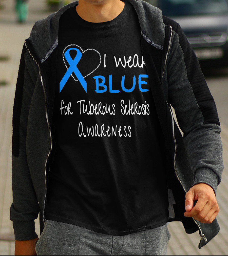 I Wear Blue For Tuberous Sclerosis Awareness With Heart Outline T-Shirt