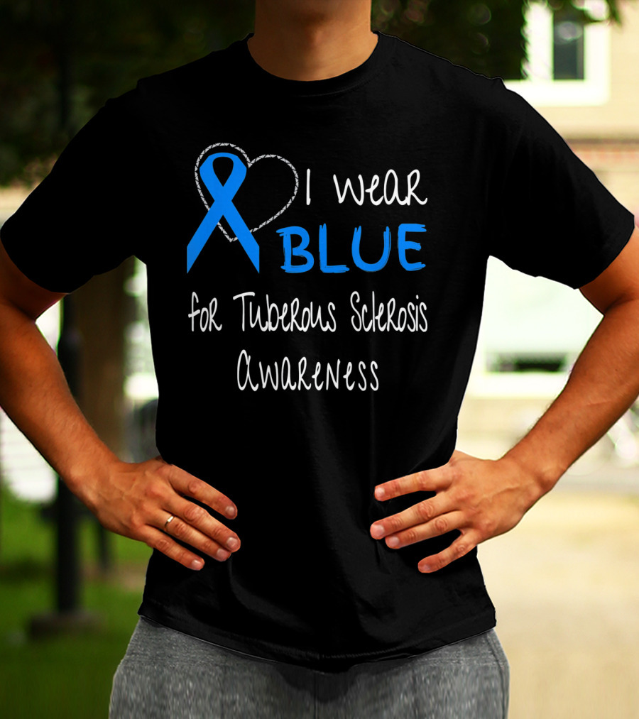 I Wear Blue For Tuberous Sclerosis Awareness With Heart Outline T-Shirt