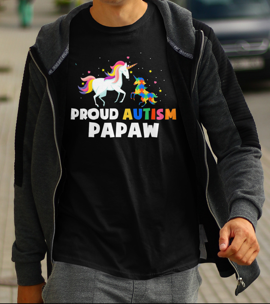 Proud Autism PAPAW Unicorn Autism Awareness T-Shirt