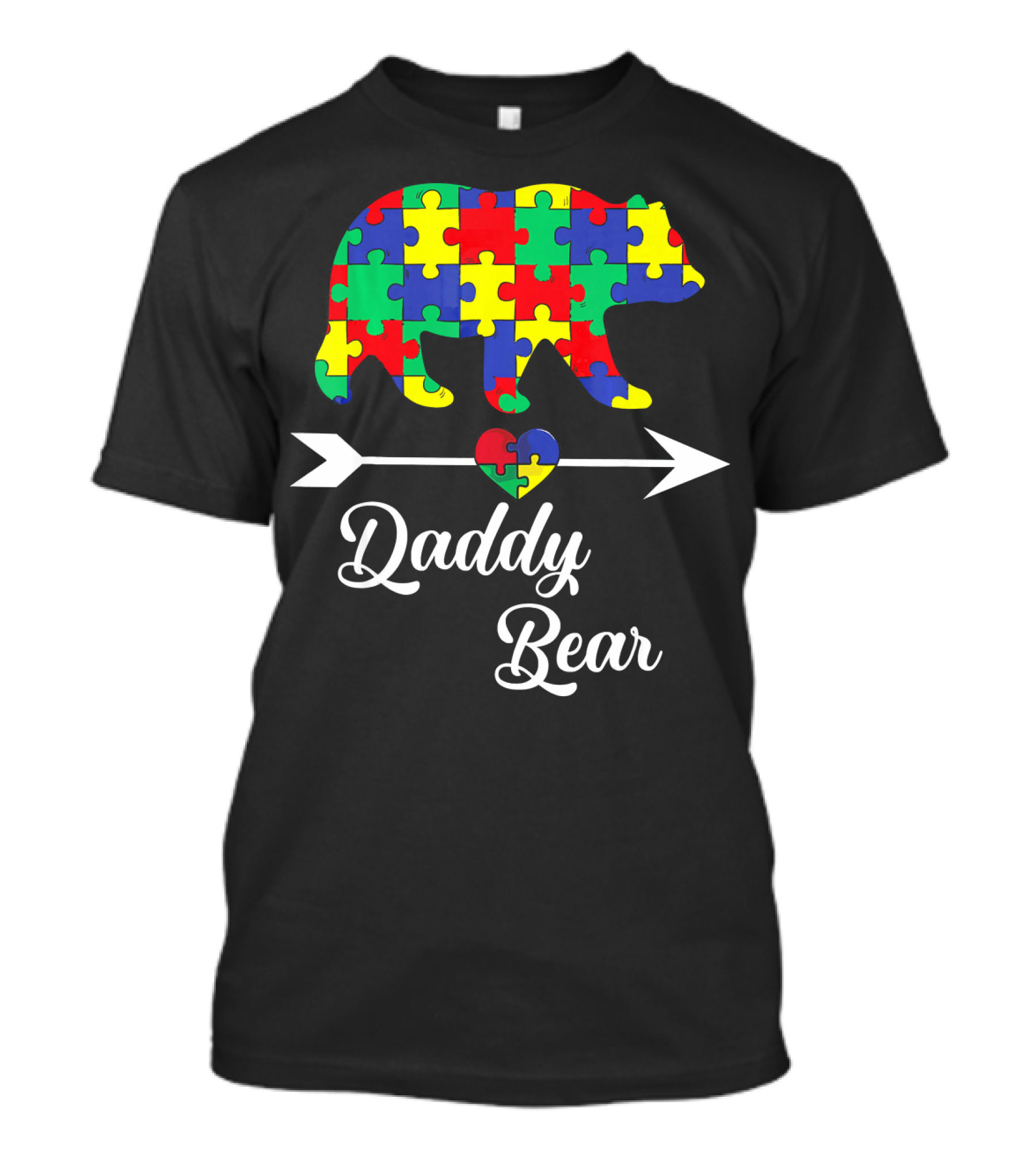 Daddy Bear Puzzle Heart Arrow Autism Awareness Dad T-Shirt