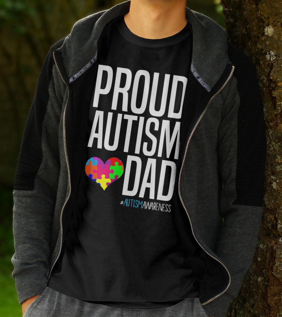 PROUD AUTISM DAD #AUTISMAWARENESS Puzzle Heart T-Shirt