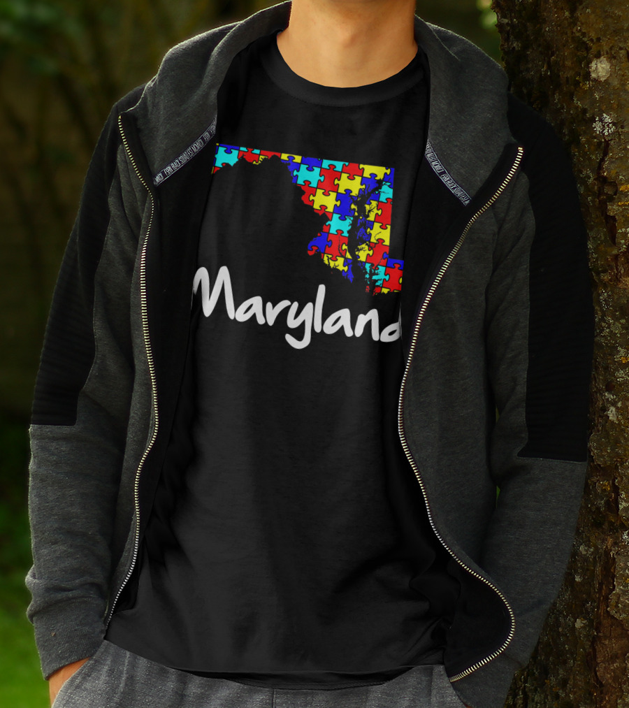 Maryland Puzzle Map Autism Awareness T-Shirt