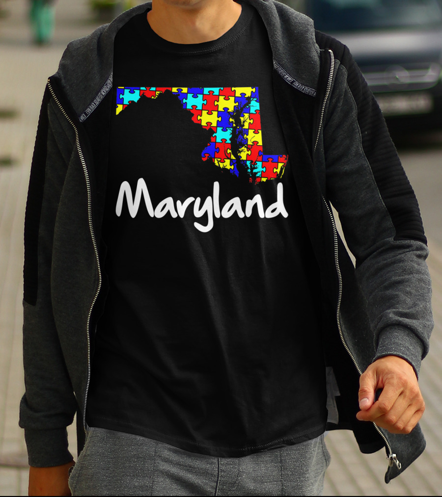 Maryland Puzzle Map Autism Awareness T-Shirt