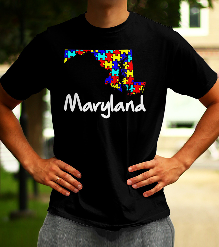 Maryland Puzzle Map Autism Awareness T-Shirt