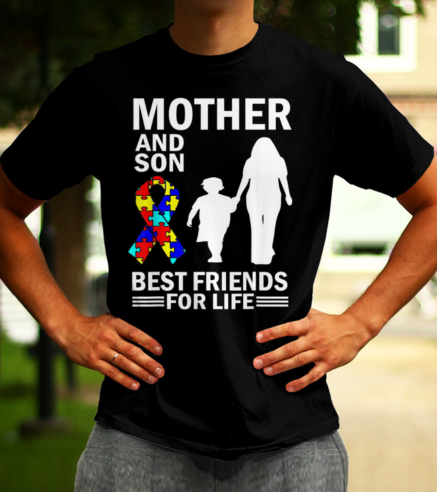 Mother And Son Autism Awareness Best Friends For Life Puzzle T-Shirt