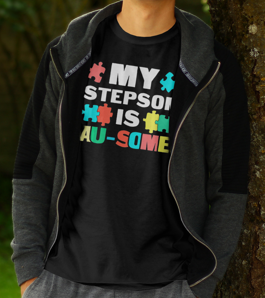 My Stepson Is Au-Some With Autism Puzzle Pieces T-Shirt
