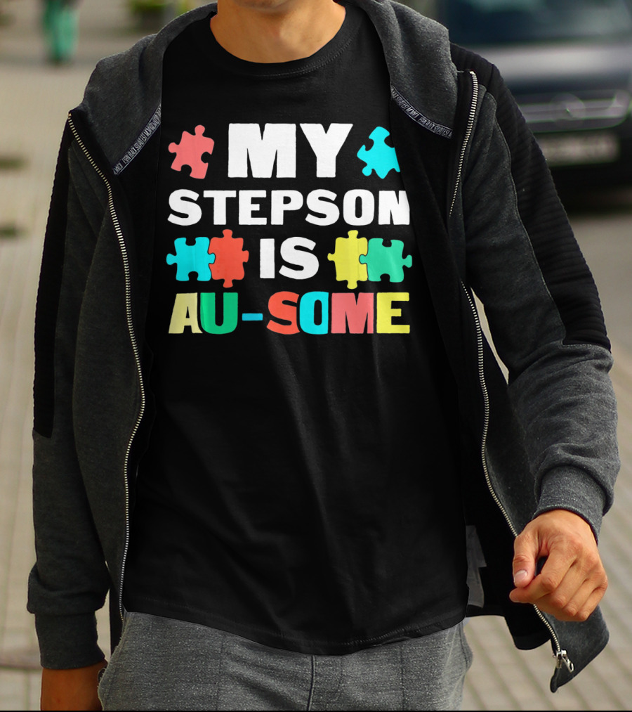 My Stepson Is Au-Some With Autism Puzzle Pieces T-Shirt