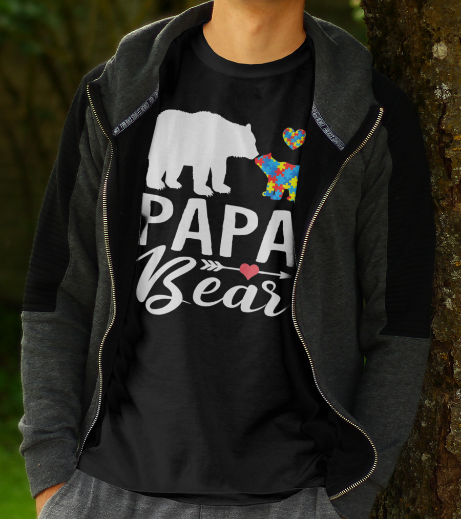 Papa Bear Autism Awareness Love Puzzle Heart Bear T-Shirt