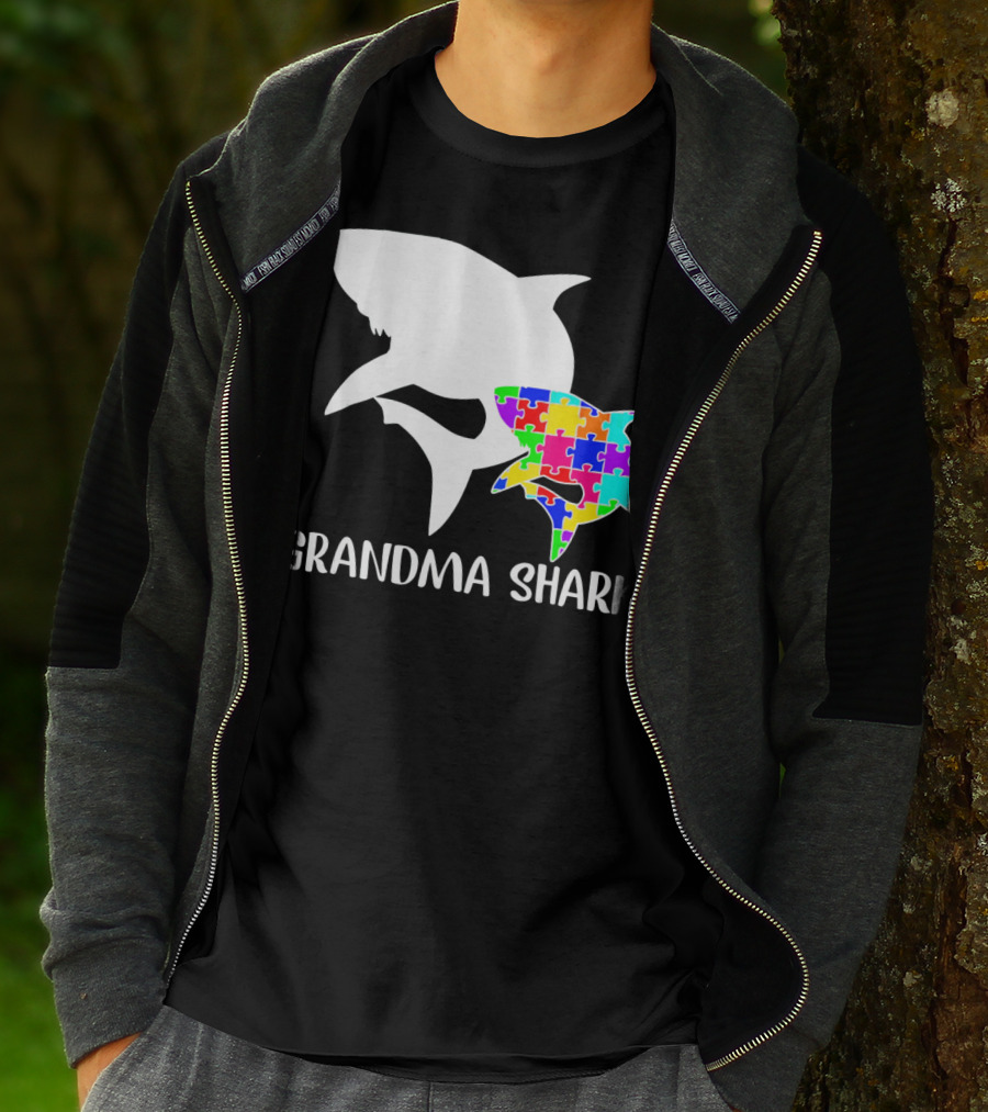 Grandma Shark Autism Awareness Puzzle Shark T-Shirt