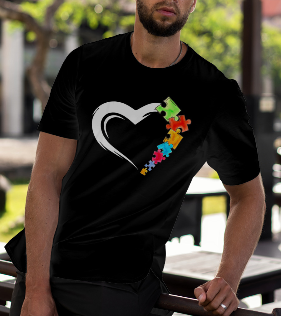 Autism Awareness Love Heart With Colorful Kind Puzzle Pieces T-Shirt