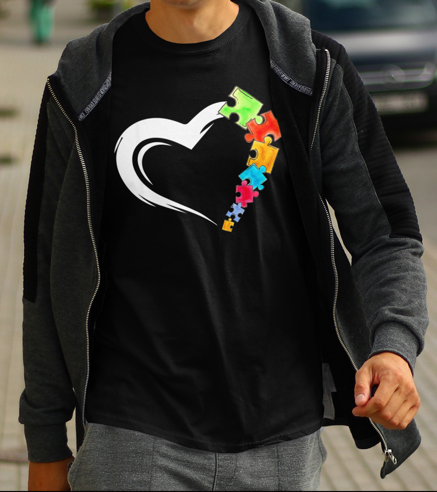 Autism Awareness Love Heart With Colorful Kind Puzzle Pieces T-Shirt