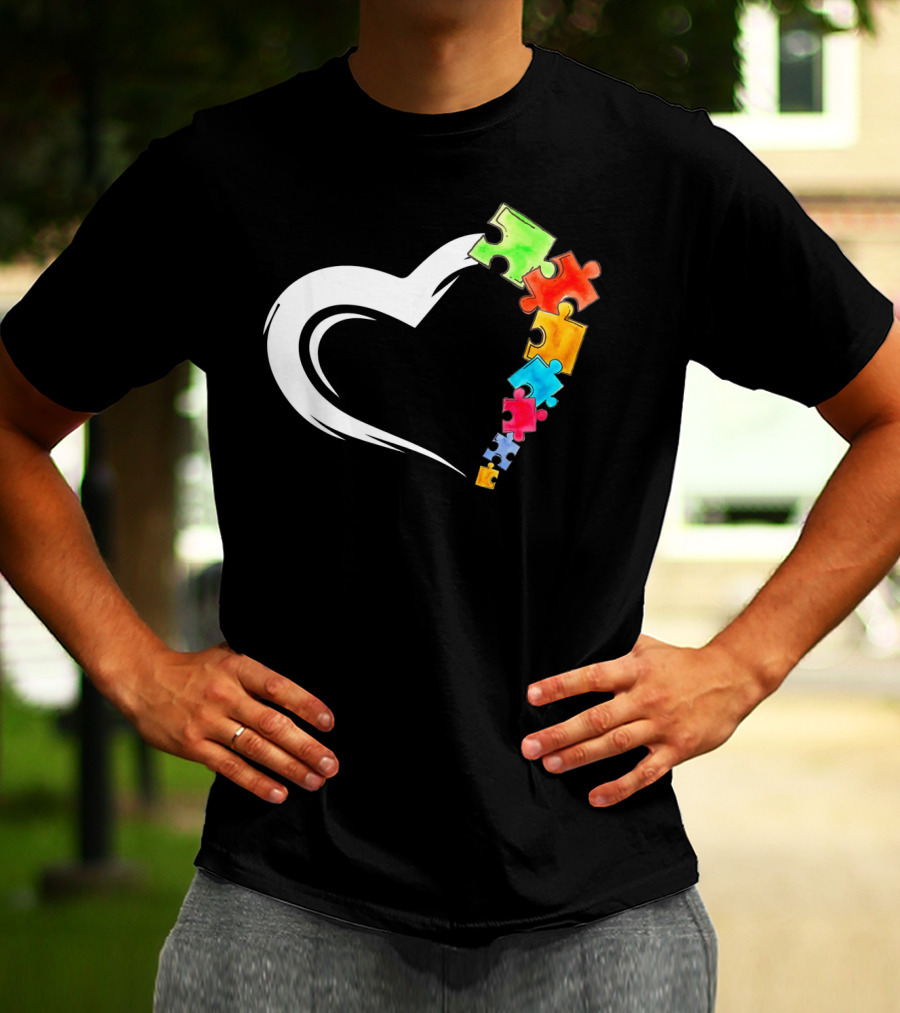 Autism Awareness Love Heart With Colorful Kind Puzzle Pieces T-Shirt