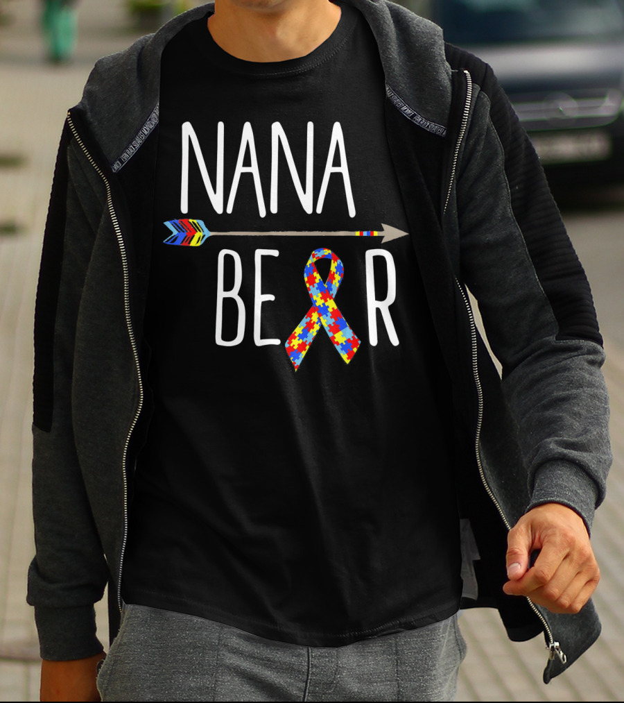 Nana Bear Autism Awareness Puzzle Ribbon Arrow T-Shirt