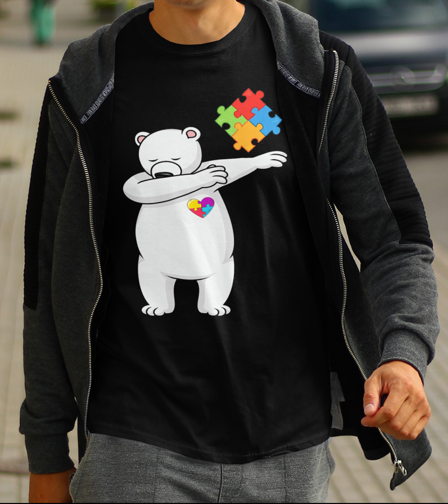 Dabbing Polar Bear Puzzle Piece Heart Autism Awareness T-Shirt