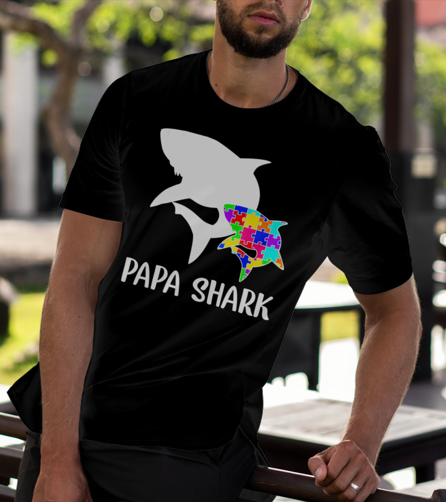 Papa Shark Autism Awareness Puzzle Shark T-Shirt