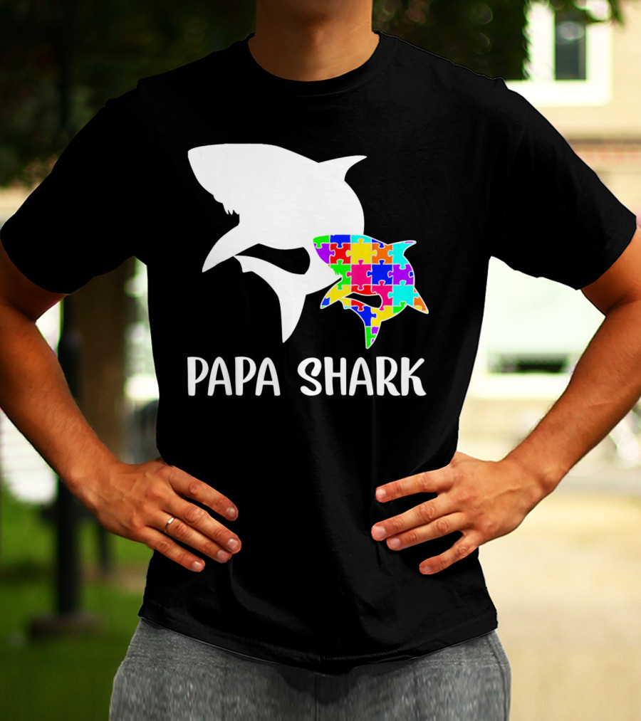 Papa Shark Autism Awareness Puzzle Shark T-Shirt
