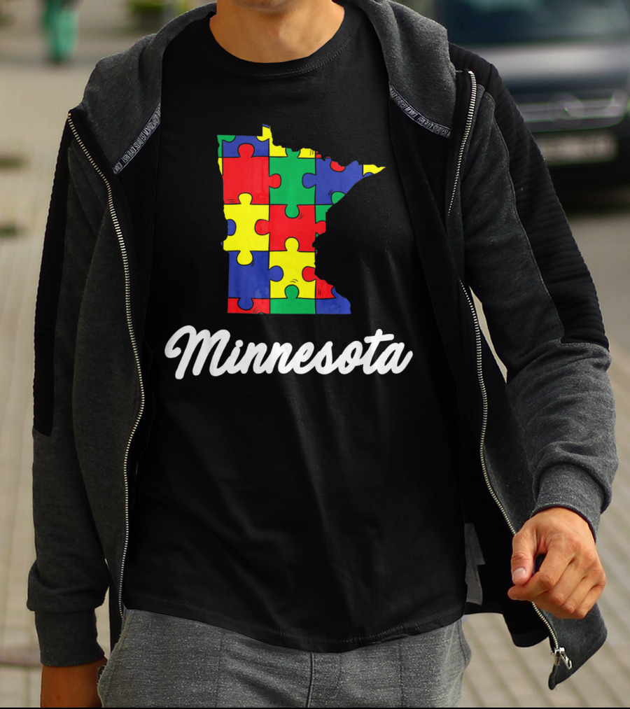 Minnesota Autism Awareness Puzzle Map T-Shirt