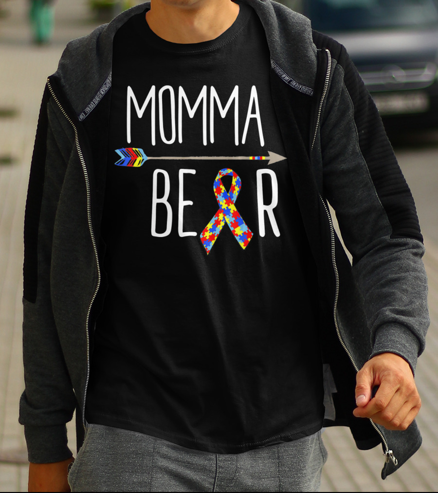 Momma Bear Autism Awareness Arrow Puzzle T-Shirt