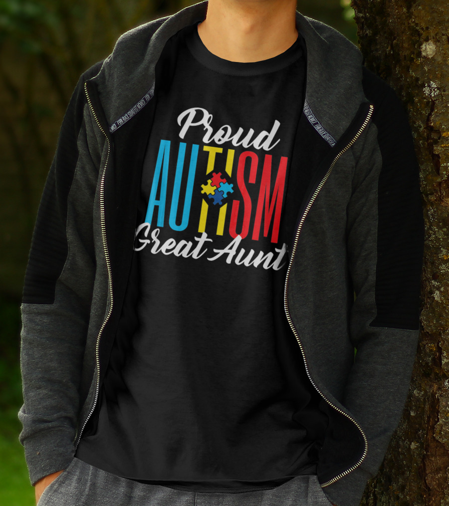 Proud Autism Great Aunt Puzzle Piece Awareness Support T-Shirt