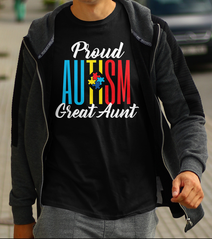 Proud Autism Great Aunt Puzzle Piece Awareness Support T-Shirt