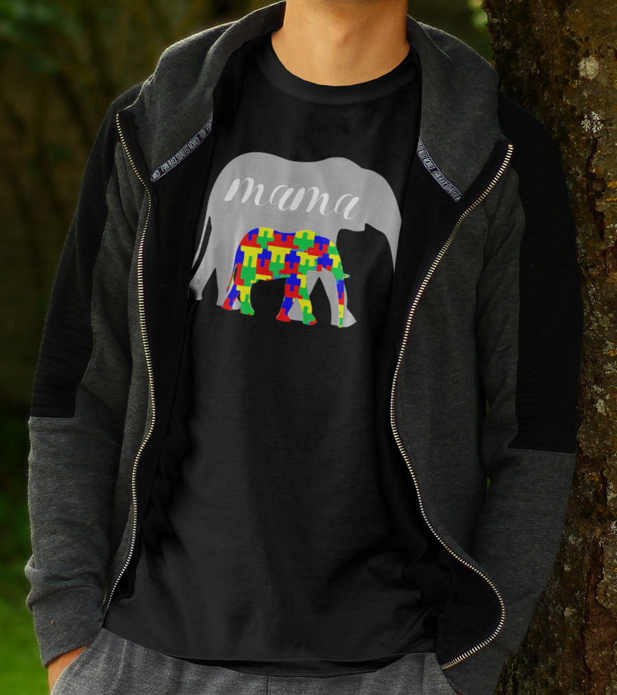 Mama Elephant Puzzle Autism Awareness T-Shirt